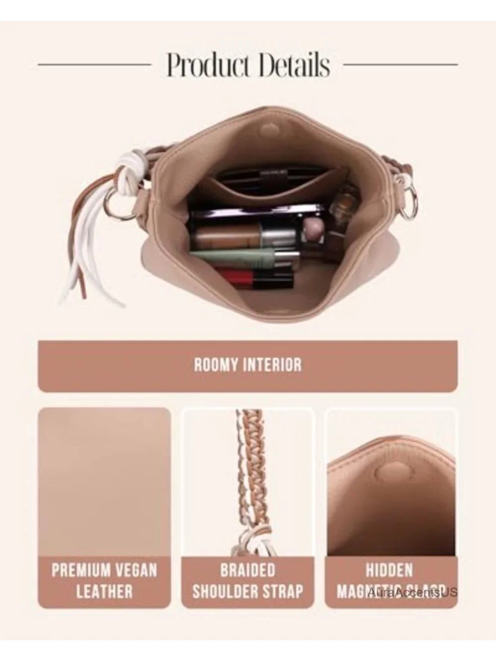 Women Small Hobo Shoulder Bag Crescent Vegan Leather Underarm Purse